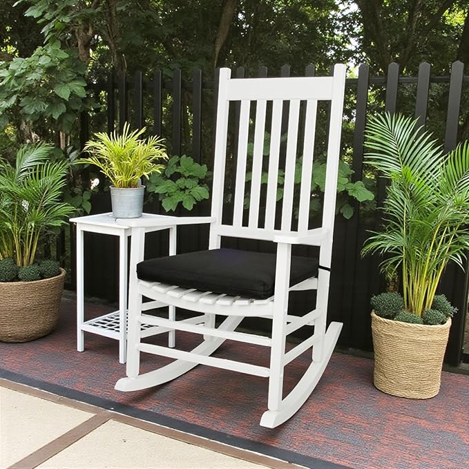 Shine Company Weather-Resistant Outdoor Rocking Chair Seat Cushion, 22"x20", Performance Fabric with Foam Core, Removable Cover with Ties, Black