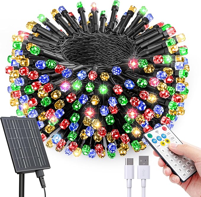 SOLARBABY Solar Christmas Lights Outdoor,142Ft 400 LED Crystal Beads Solar String Lights with Remote,19 Mode Christmas Light Solar Power Waterproof for Garden Patio Xmas Tree Christma Decor,Multicolor