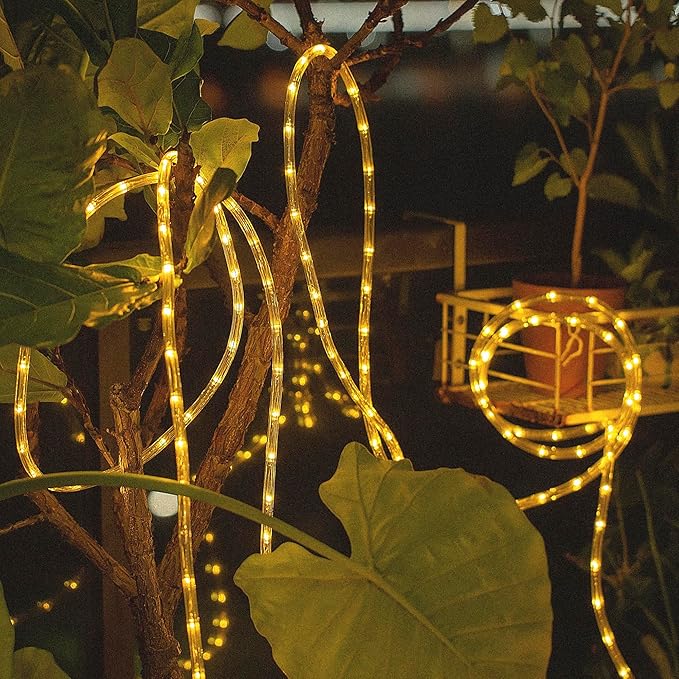 Waterproof LED Rope Lights, Connectable & Flexible with 8 Modes, Outdoor Lighting for Deck, Garden, Pool, Patio & Christmas Decor (Warm White, 50ft)
