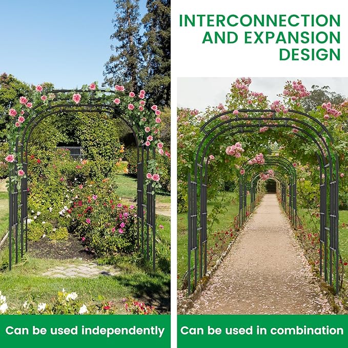 Tall Garden Arch Trellis for Climbing Plants, 87in Tall Metal Plant Support Trellis Archway for Climbing Plant Vegetables Cucumber, Outdoor Yard Lawn Garden Arch Tunnel Trellis