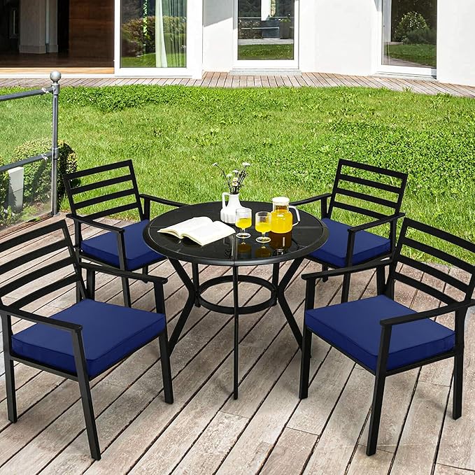Outdoor Chair Cushions 18.5x16 Inch Waterproof Patio Chair Cushions with Tie 5 Year Color Fastness Thick Outdoor Seat Cushion for Patio Furniture Navy Set of 4