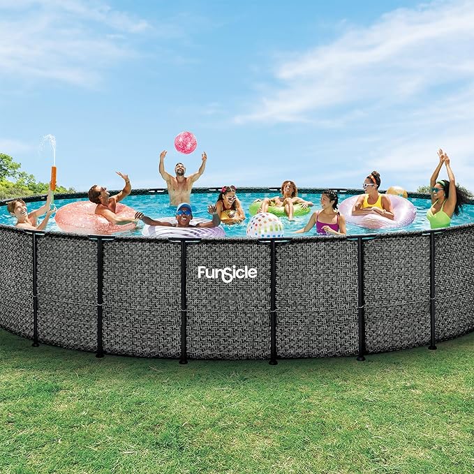 Funsicle Oasis Designer 22' x 52" Round Above Ground Swimming Pool, with CP2000-C Filter Pump, Ladder, Maintenance Kit, Cover, Ground Cloth & Repair Patch, Dark Herringbone