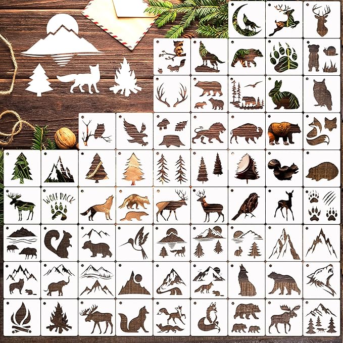 Small Stencils for Painting on Wood Burning Reusable, 3 Inch Reusable Stencil for Craft Ornament Paint Template Stencils for Wall Card Rock Wood Signs Coasters Canvas Home Decor (Animal Wildlife)