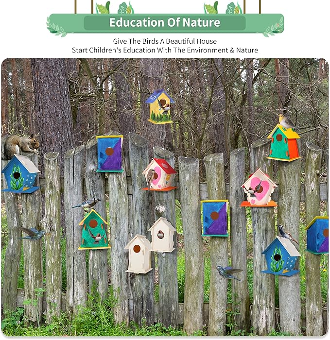ILHSTY 30 Pack Large DIY Wooden Bird Houses Kits for Kids, Kids Crafts Wood Houses for Parties, DIY Crafts and Art Birdhouse Kits for Children to Build and Design