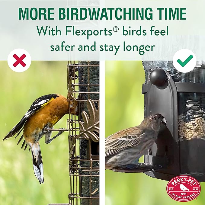 Perky-Pet Squirrel-Be-Gone Max Large Wild Bird Feeder with Flexports - Squirrel Proof Bird Feeder with Weight-Activated Perches - 3 lb Seed Capacity, 333-1SR Perky Pet