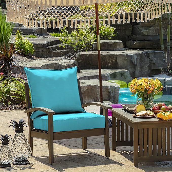 Arden Outdoor Foam Deep Seat Cushion Set, 24 in x 24 in, Weather-Proof, Rain-Proof, Fade Resistant Patio Cushion, Bottom and Back Cushion for Chair, Sofa, and Couch Pool Blue Leala