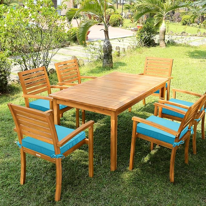 Outdoor Chair Cushions 16 x 17 Inch, Set of 6, Waterproof Patio Chair Cushions with Tie 5 Year Color Fastness Thick Outdoor Seat Cushion for Garden Lawn Patio Furniture Teal