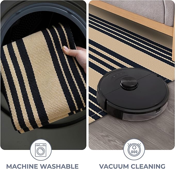 KOZYFLY Striped Front Door Mat 27.5x43 Inches Brown and Black Front Door Rug Cotton Washable Indoor Outdoor Rug Doormats Outdoor Small Striped Area Rugs for Kitchen Entryway Front Porch