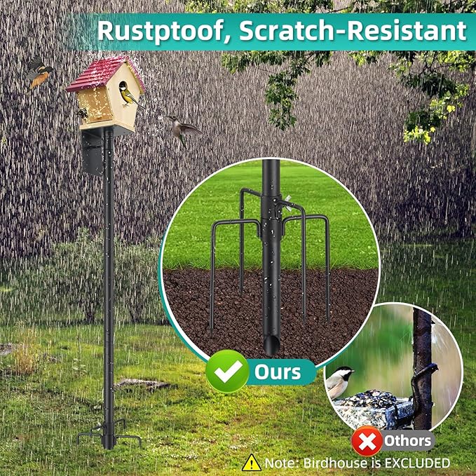 Bird House Pole,60 Inch Heavy Duty Bird Feeder Pole Mount Kit for Outdoors, 5-Prong Base, Splicing Adjustable Feeding Stand Station for Birds Watching,Weather Station (Birds House Not Included)