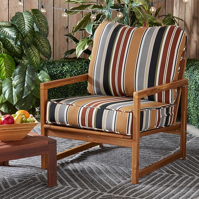 Greendale Home Fashions Outdoor Reversible 2-Piece Deep Seat Cushion Set, Espresso Stripe