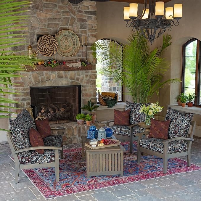 Arden Outdoor Deep Seat Cushion Set, 24 in x 24 in, Weather-Proof, Rain-Proof, Fade Resistant Patio Cushion for Chair, Sofa, and Couch Navy Palmira Paisley