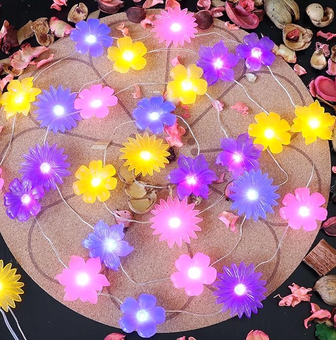 JASHIKA Solar Lights Outdoor Flower String Lights Waterproof Fairy Spring Summer Floral Garden Tree Balcony Yard Fence Plants Decor Night Light 14ft 40 LED.