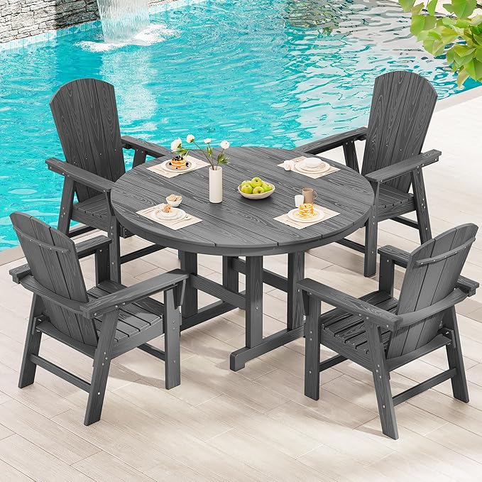 SERWALL Outdoor Adirondack Dining Chair Set of 2, All Weather HDPE Patio Chairs, Grey