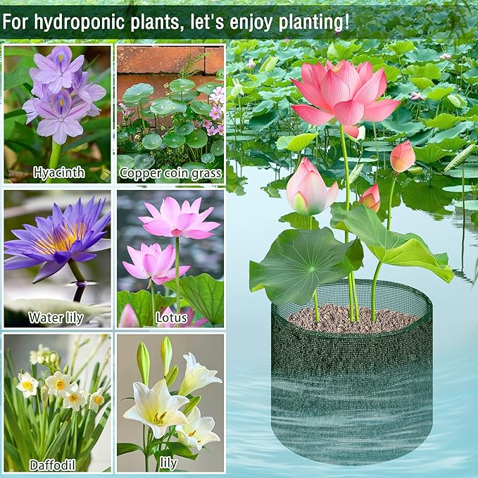 EBaokuup 4 Pcs Aquatic Pond Planting Bags, 7" Reusable Mesh Water Garden Pond Plant Pot, Breathable Green Round Lily Plant Pots for Pond Bog Plant Garden Terrestrial Plant