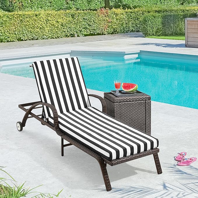HOMREST 73.2x22.8x3.94 inches Lounge Chair Cushion Set of 2,Outdoor Chaise Lounge Cushion with Splash Fade Tear Resistant Fabric,Black Stripes