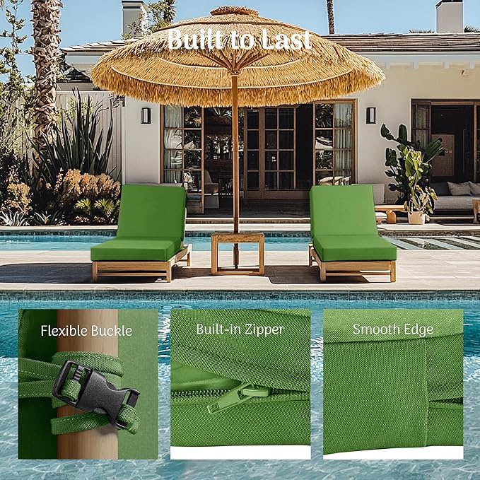 Codi Chaise Lounge Cushions Outdoor, Pool Lounges Chair Cushion Set, Waterproof for Patio Furniture, 80 x 26 x 3.5 Inch 1PK Green