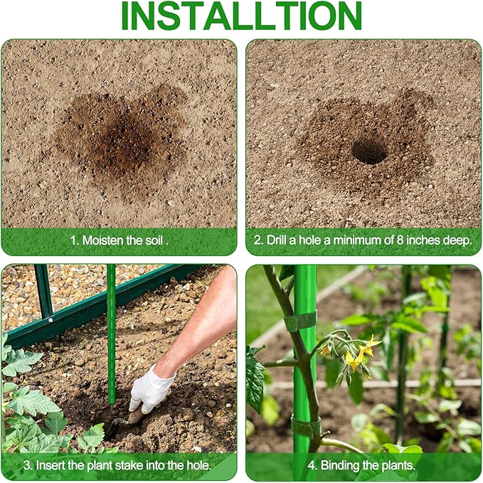 WAENLIR Garden Stakes 60 inch 5ft Sturdy Tomato Stakes, Plant Stakes for Outdoor Plants, Metal Plant Support Sticks for Gardening, Pack of 50