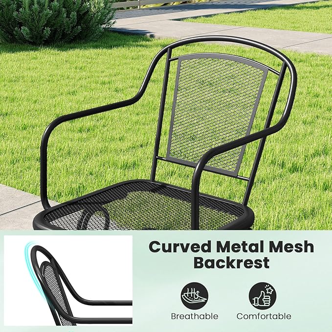 Tangkula Outdoor Rocking Chair Set of 4, Patio Rocker Chairs with Steady Rocking Function, Outdoor Dining Chairs with Metal Mesh Backrest & Seat, Armrest, Adjustable Foot Pads for Yard, Deck, Balcony