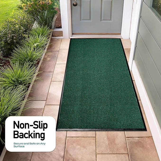 LuxUrux® Durable Rubber Door Mat - Heavy Duty, Indoor/Outdoor, Easy Clean, Waterproof, Patio, Garage - Commercial Floor Mat for Entry (Green, 3' x 6' (Runner))