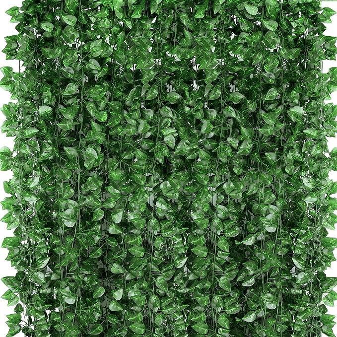 1080 Feet 144 Pack Fake Greenery Hanging Garland, Ivy Leaf Plants, Vine Leaves, Fake Flowers Foliage for Bedroom Garden Wall Decor