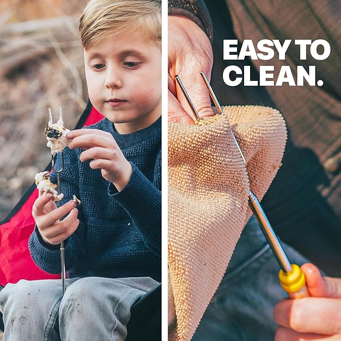 Smores Sticks for Fire Pit - Accessories for Campfire Marshmallow Roasting Sticks Smores Kit Outdoor-Smore Skewers Hot Dog Fork For Outside, Camping Essentials Bonfire Gear Long 32" 5 Pack