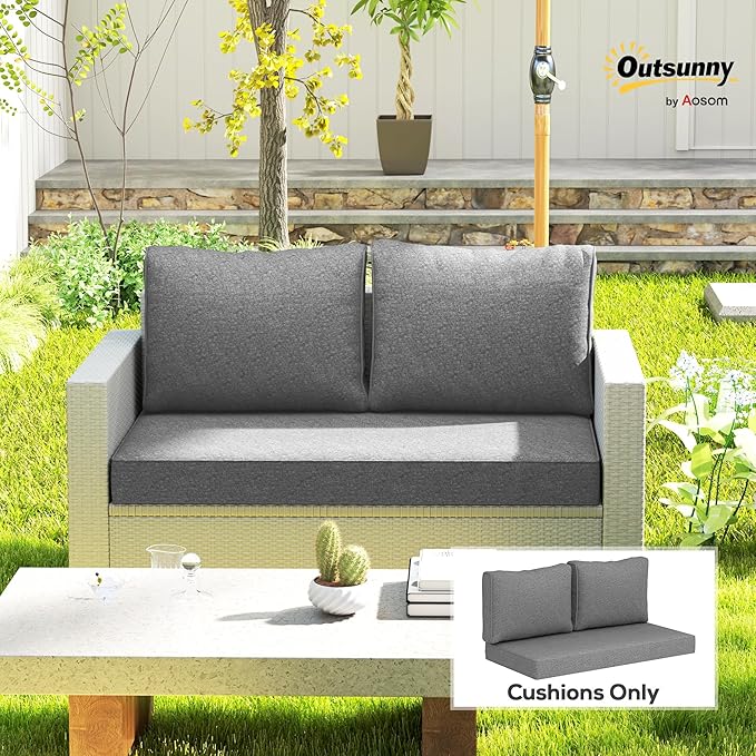 Outsunny 2 Seat Patio Furniture Cushions, 46x26x5 in, Thick Outdoor Loveseat Cushion Set with Removable Cover, Fade-Resistant Replacement Cushions for Outdoor Furniture, Couch, Bench, Swing, Gray