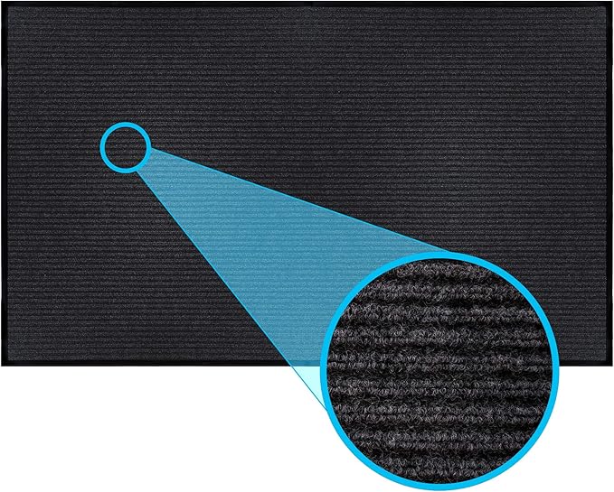 LuxUrux Striped Black Door Mat - Heavy Duty, Indoor/Outdoor, Easy to Clean, Waterproof, Low-Profile (4 x 8 Feet) - Ideal for Entry, Patio - Durable Solution for High-Traffic Entrance Ways