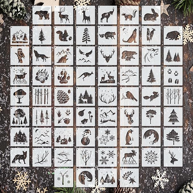 Marspark 66 Pcs Spring Easter Small Stencils for Crafts Reusable 3 Inch Stencils for Painting on Wood DIY Craft Paint Template for Wall Home Decor Card Rock Canvas Drawing Holiday (Deer)