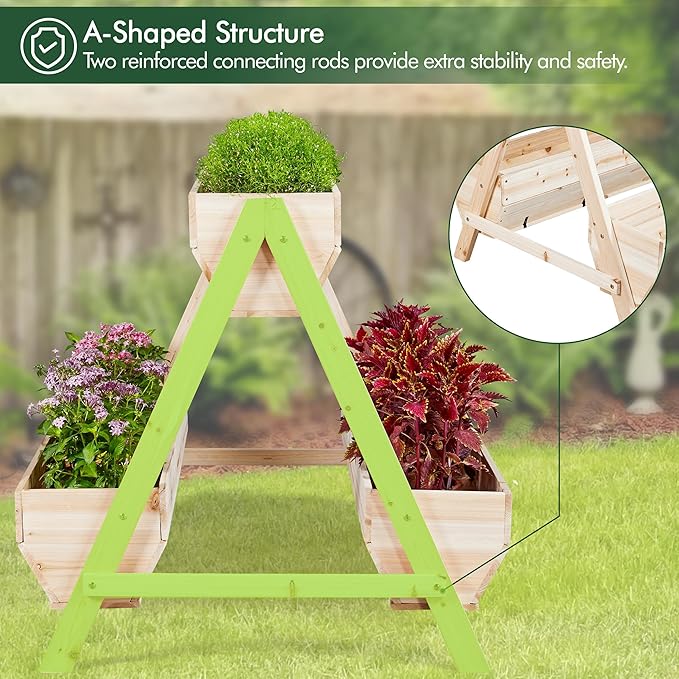 Yaheetech 44 x 36.5 x 35.5 Wooden Raised Garden Bed with Legs 3 Tiers Raised Garden Beds Outdoor Elevated Planter Boxs Outdoor for Flowers, Vegetables, Herbs, 1pc