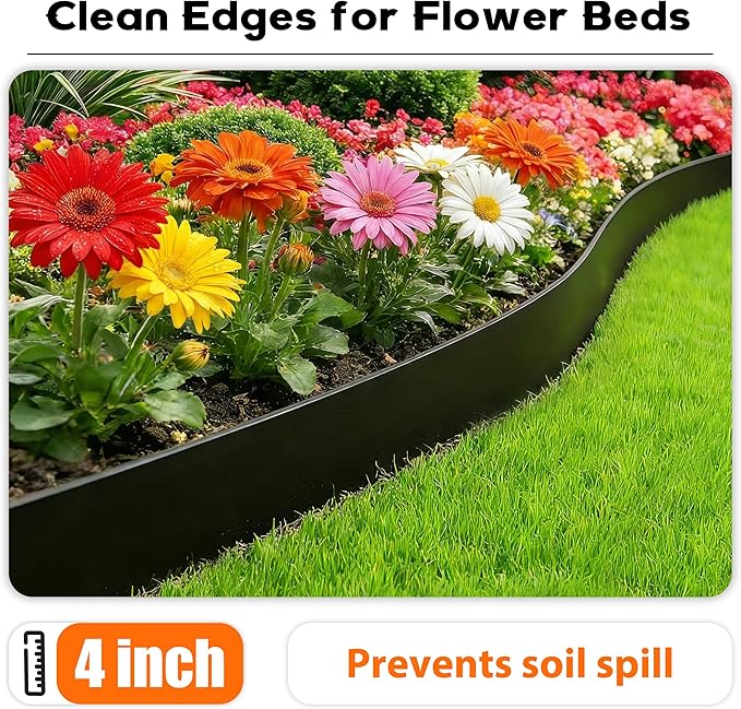 4 inch Tall Landscape Edging Kit 120FT Garden Edging with Spikes for Lawn Edging and Flower Beds (Black, 120FT)