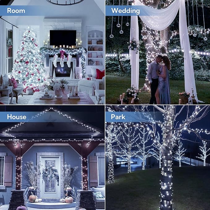 woohaha 2 Pack Solar String Lights,Total 144ft 400 LED Solar White Christmas Lights Outdoor with Remote and Timer, 8 Modes Solar Tree Light Waterproof Solar Fairy Light for Garden,Yard,Patio,Party