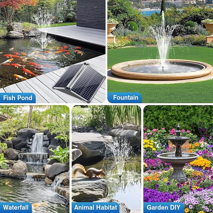 POPOSOAP 70W Solar Pond Pump,Solar Fountain Pump 580GPH Adjustable Flow, Outdoor Solar Water Pump with 17Ft+10Ft Cord & 6.6Ft PVC Tubing for Ponds, Fountain Waterfall-P170H