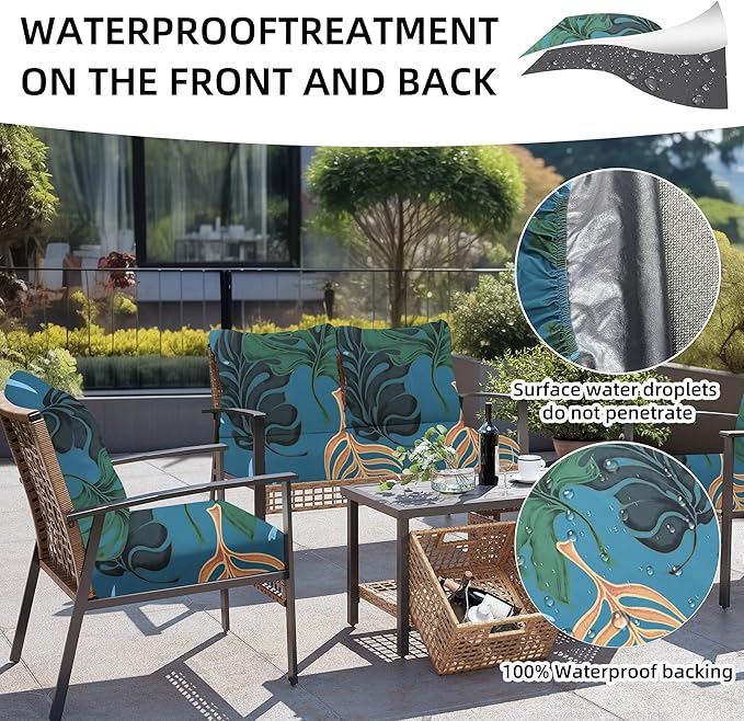 8Pcs Outdoor Cushion Covers, Patio Cushion Covers,Stretch Elastic Slipcovers, Replacement Washable & Reusable Furniture Protector for Patio Couch (Cool-Pattern,Cover Only)