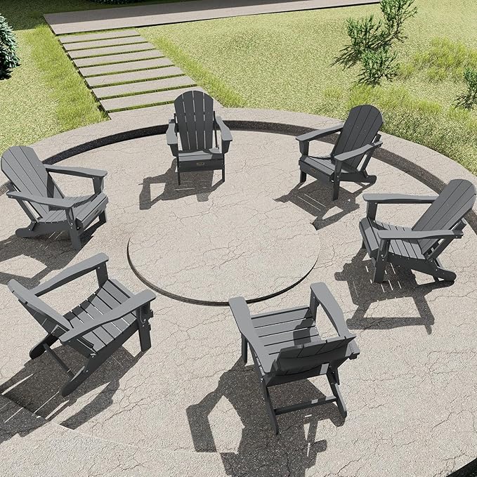 SERWALL Folding Adirondack Chair for Patio Garden Outdoors Fire Pit- (Folding Gray)
