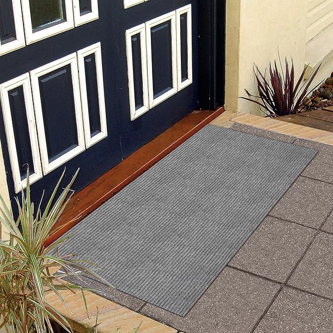 Ottomanson Front Door Mat – Non Slip Scraper Mud Mat for High Traffic Entryways, RV & Patio – Dirt Trapping and Durable for Indoor & Outdoor Use – 2'7" x 2' – Gray