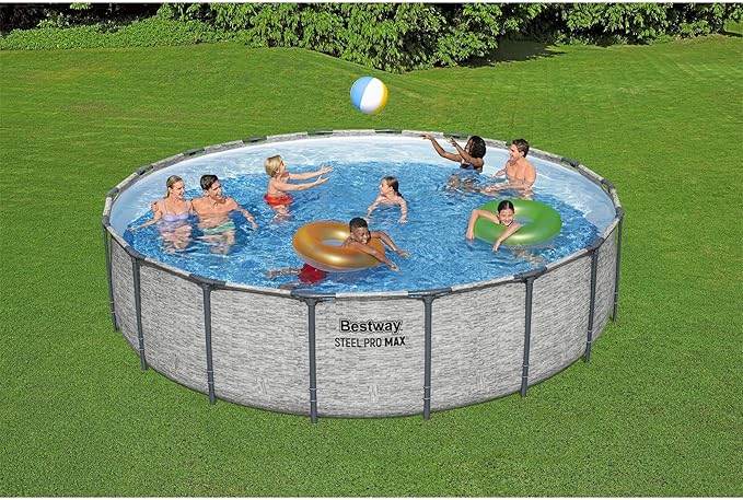 Bestway Steel Pro MAX 18' x 48" Above Ground Pool, Round Metal Frame Outdoor Swimming Pool Set with Filter Pump, Ladder, and Cover, Stack Stone