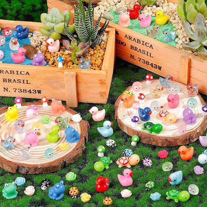 200 Pcs Mini Patio Miniatures Figurines Colorful Mini Resin Figures in Bulk Miniature Little Small Animals Figurines for Fairy Garden Landscape Dollhouse Accessories DIY Crafts Aquarium Decor