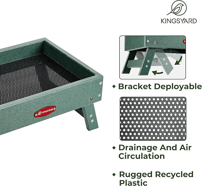 Kingsyard Ground Bird Feeder for Outdoors - Recycled Plastic Platform Feeder for Wild Birds, Squirrels, Chicken, 5 LBS Large Capacity, Green