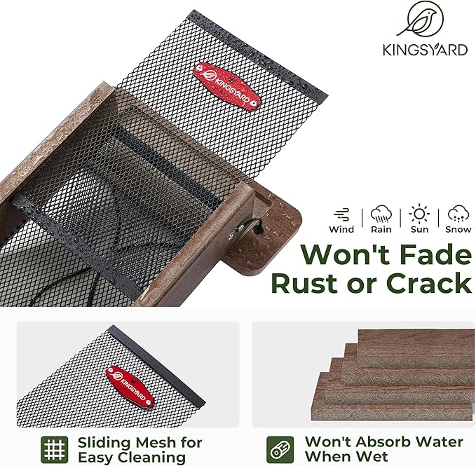 Kingsyard Finch Feeder for Outside Hanging, Metal Mesh Bird Feeders for Thistle/Nyjer Seed, Sliding Mesh & Built-in Perch, Recycled Plastic, Brown