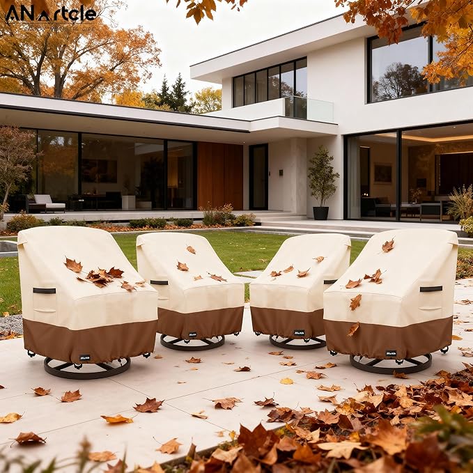 Swivel Patio Chair Cover 4 Pack,600D Waterproof Heavy Duty Outdoor Chair Cover(35 W x 37 D x 36 H inches),Patio Furniture Covers,Outdoor Furniture Covers Waterproof,Beige&Brown