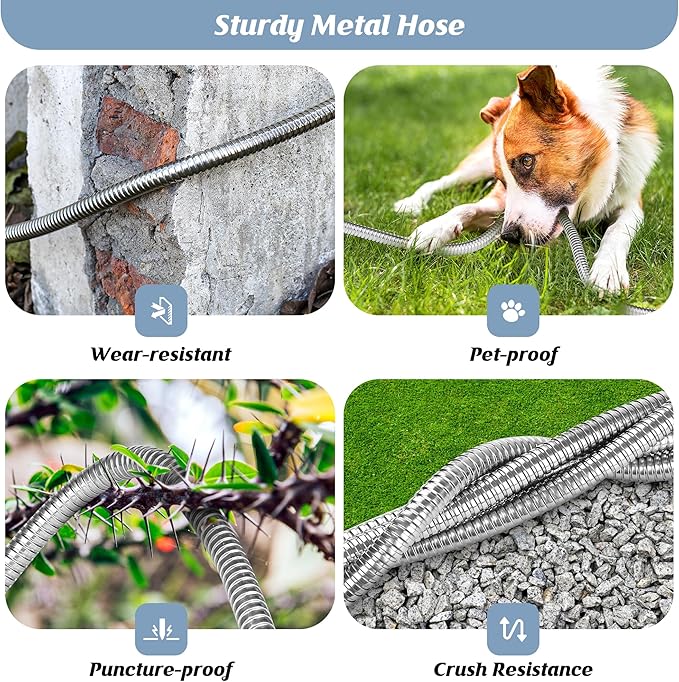 Garden Hose 50FT, Water Hose with 10 Function Nozzle, Garden Hose Metal with Leak-proof Connectors, No-Kink, Lightweight, Puncture-proof, Pet-proof, Sturdy, 550PSI, Hose for Outdoor, Yard