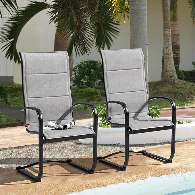 NUU GARDEN Patio Chairs Set of 4, All Weather Outdoor Padded Textilene Patio Dining Chairs, Breathable Spring Motion Textile High Back Outdoor Dining Chairs for Backyard, Lawn, Deck, Gray