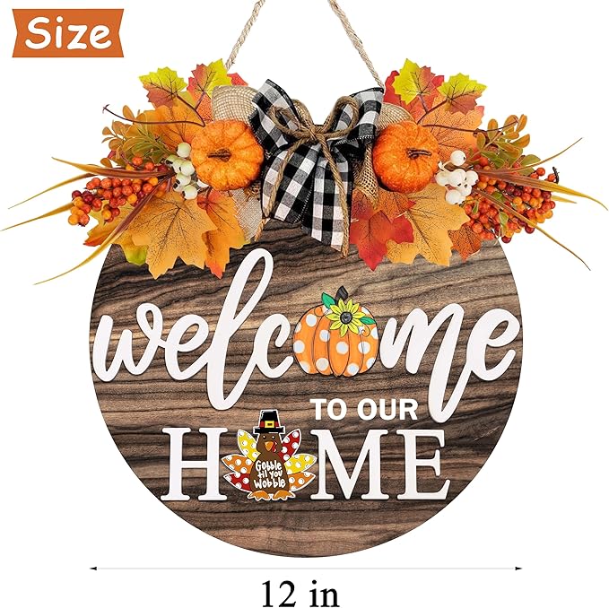 Interchangeable Welcome Sign for Front Door with 4 Seasonal Wreaths and 21 Changeable Icons, Farmhouse Rustic Outdoor Welcome Signs Porch, Holiday Spring Summer Winter Fall Decorations for Home Gifts