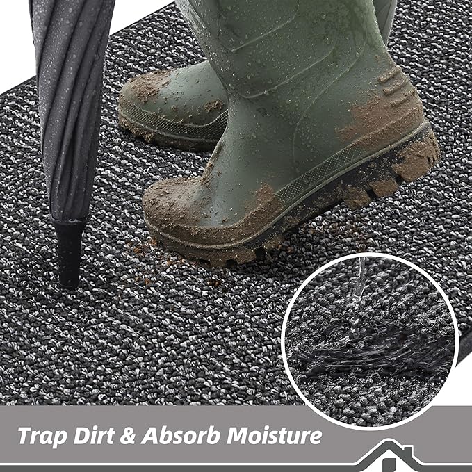 BEQHAUSE Dirt Trapper Door Mat 36" x 60", Non-Slip Washable Doormats Entrance Mat, Dirt Resistant and Absorbent Welcome Mat, Low Profile Floor Mats for Front Back Door and Entryway, Charcoal