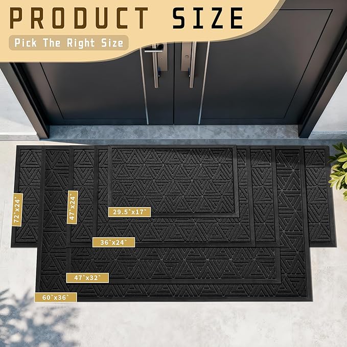 Yimobra Large Door Mat 36x24, All-Weather Waterproof Non-Slip Welcome Matt Outdoor, Heavy Duty Non Slip Doormat for Entryway for Patio and Garage Indoor, Easy Clean, Black