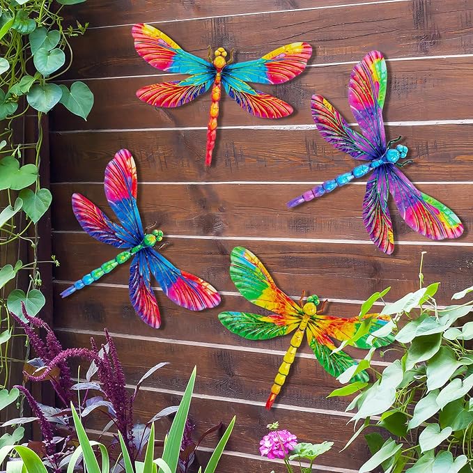SUNREEK Metal Dragonfly Wall Decor, 9 Inches Dragonfly Outdoor Wall Art for Fence Garden Yard Patio Decorations