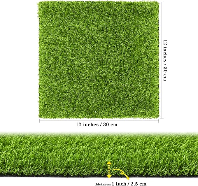 TURSTIN 6 Packs Artificial Grass Square Mat 12 x 12 Inch Fake Grass Turf Patch with Drainage Hole Synthetic Garden Grass Tiles Realistic Grass Rug for DIY Indoor Outdoor