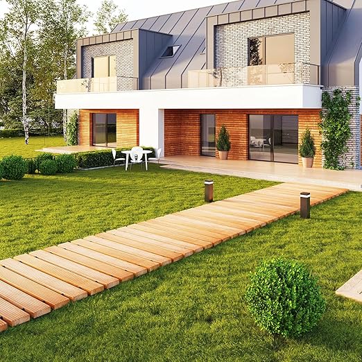 8FT Straight Wooden Garden Pathway Walkway Outdoor Roll Out Decorative Garden Non-Slip Patio Path Decorative Boardwalk Road Floor for Pool Backyard Wedding Party Beach (Warm Brown)
