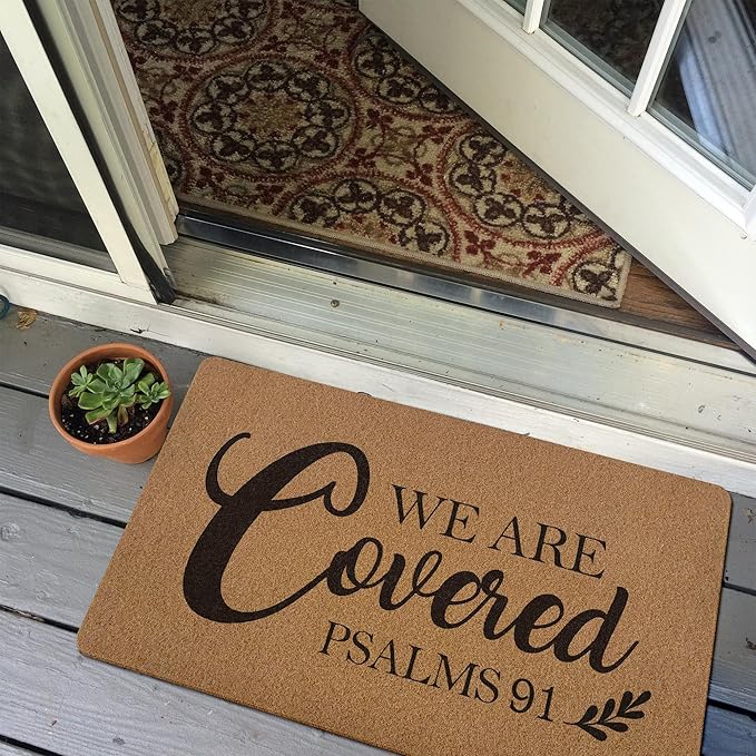 Christian Easter Door Mat, Christian Gifts, We are Covered Psalm 91 Doormat, Bible Verse Welcome Front Door Mat Indoor Outdoor Entrance, Scripture Artificial Coir Doormats for Patio, 30x17in