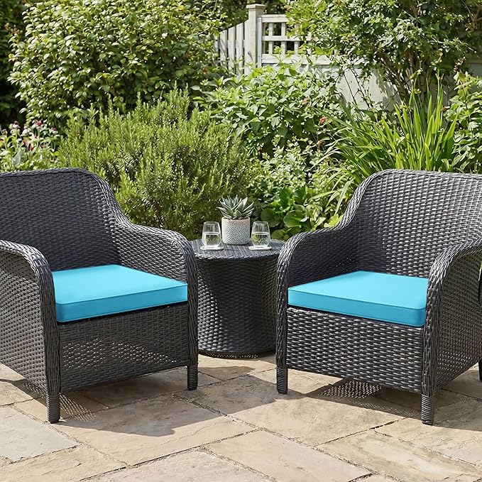 Outdoor Chair Cushions Set of 2: Waterproof & Color Fastness Seat Cushion for Patio Furniture - 22 x 22 x 3 Inch Chair Pads with Ties and Hidden Zipper - Patio Chair Cushion Replacement, Teal